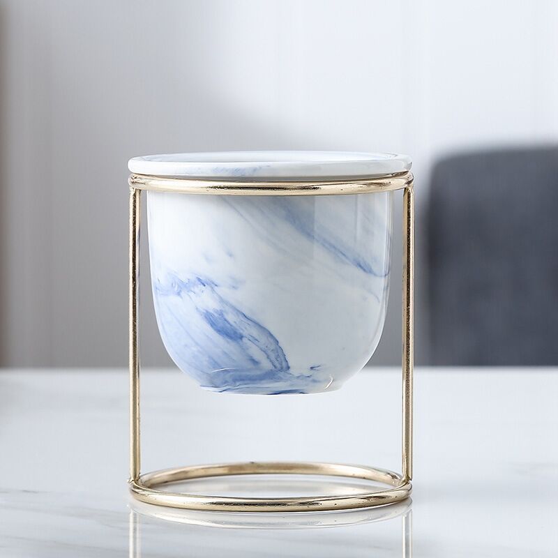 Marble pattern gilded ceramic flower pot
