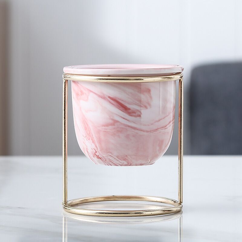 Marble pattern gilded ceramic flower pot