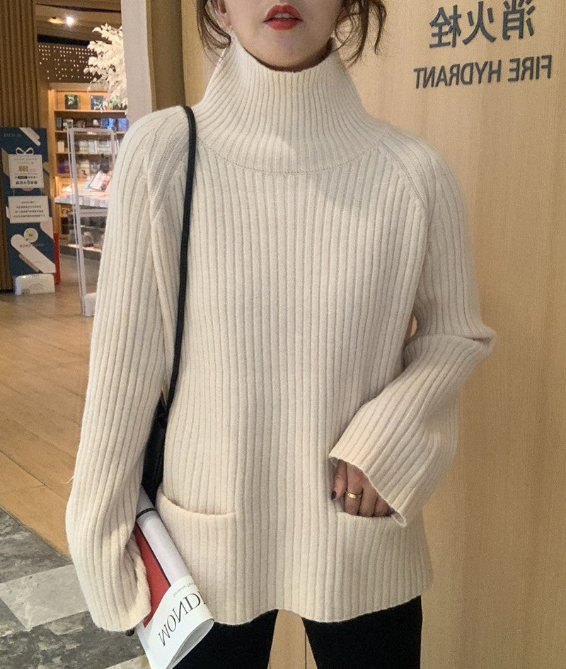 New Casual Mid-length Half-high Collar Slimming Loose Bottoming Sweater Women