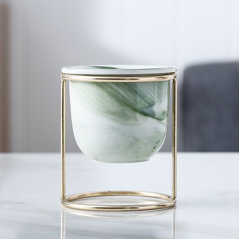 Marble pattern gilded ceramic flower pot