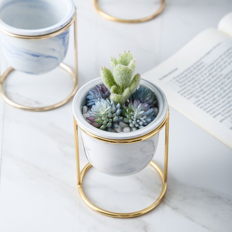 Marble pattern gilded ceramic flower pot