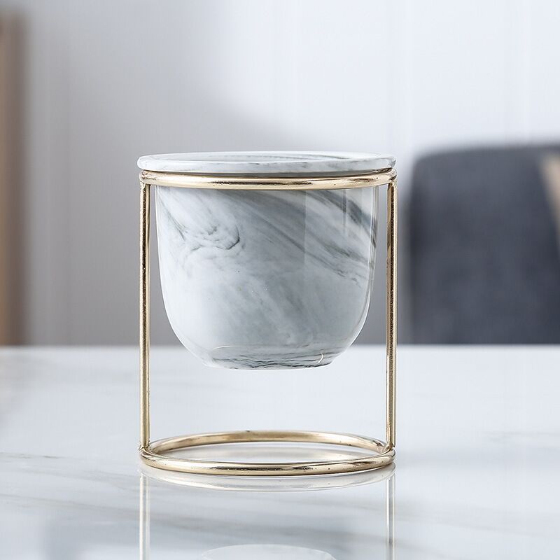 Marble pattern gilded ceramic flower pot