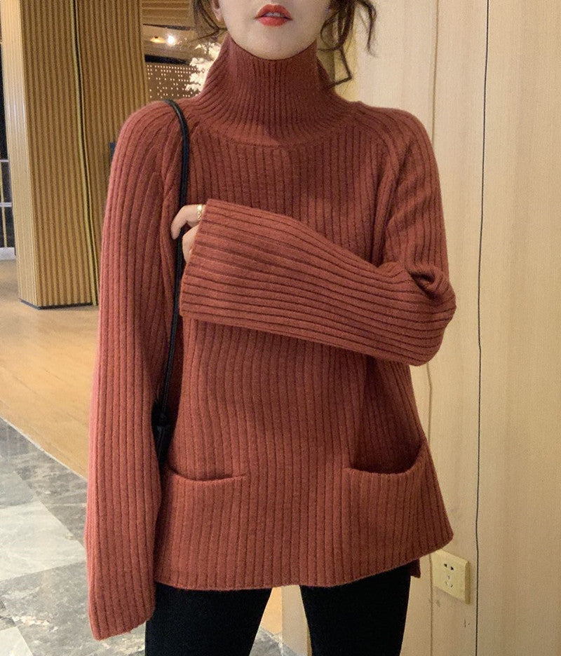 New Casual Mid-length Half-high Collar Slimming Loose Bottoming Sweater Women