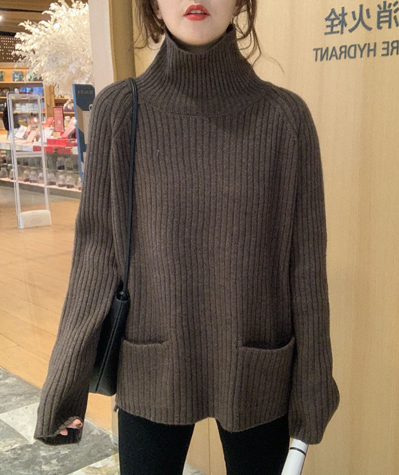 New Casual Mid-length Half-high Collar Slimming Loose Bottoming Sweater Women