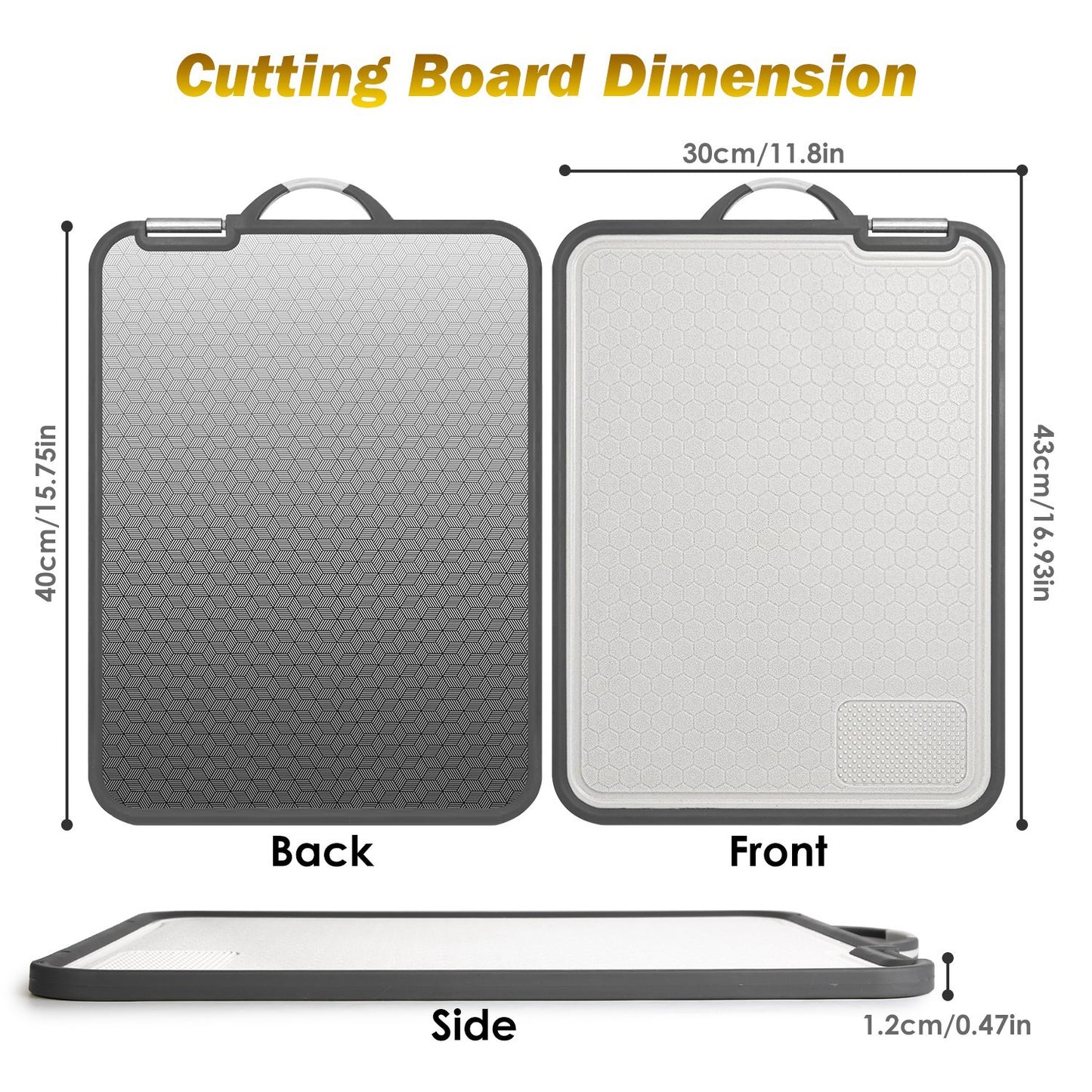 2Pcs Double Sided Cutting Board Stainless Steel PP Chopping Board Lightweight Kitchen Cutting Board Mesh Design With Grinding Zone Knife Sharpener Handle Dishwasher Safe