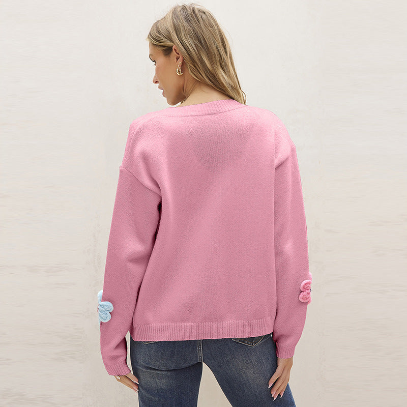 Winter New Floral Pattern Knitted Cardigan For Women