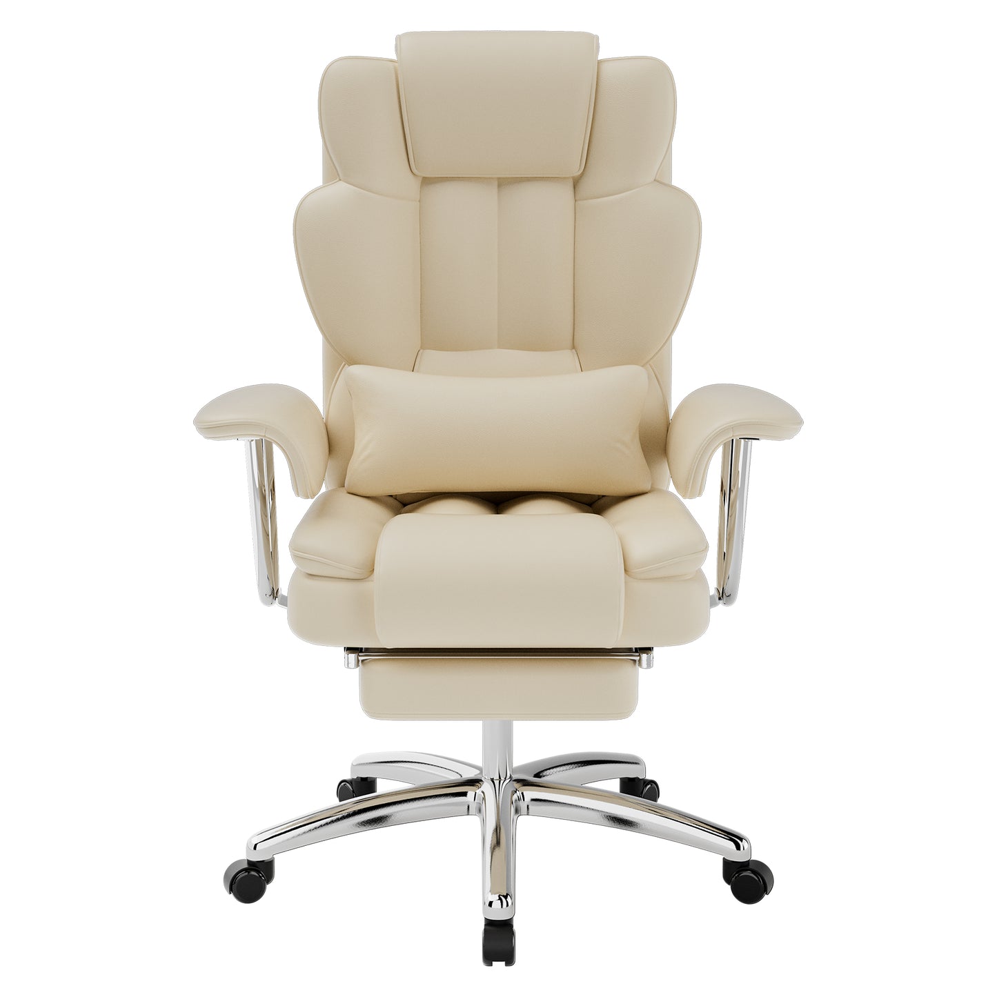 Office Chair, Big And Tall Executive Office Chair With Footrest, Leather Computer Chair, Ergonomic Reclining Chair High Back , Large Home Office Chair Beige