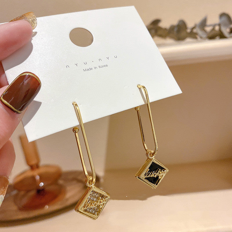 925 Silver Needle Geometric Square Asymmetric Simple Earrings