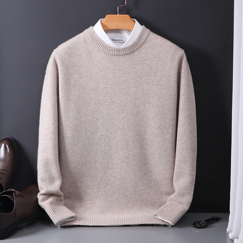 Pure Wool Sweater Men's Round Neck Pullover