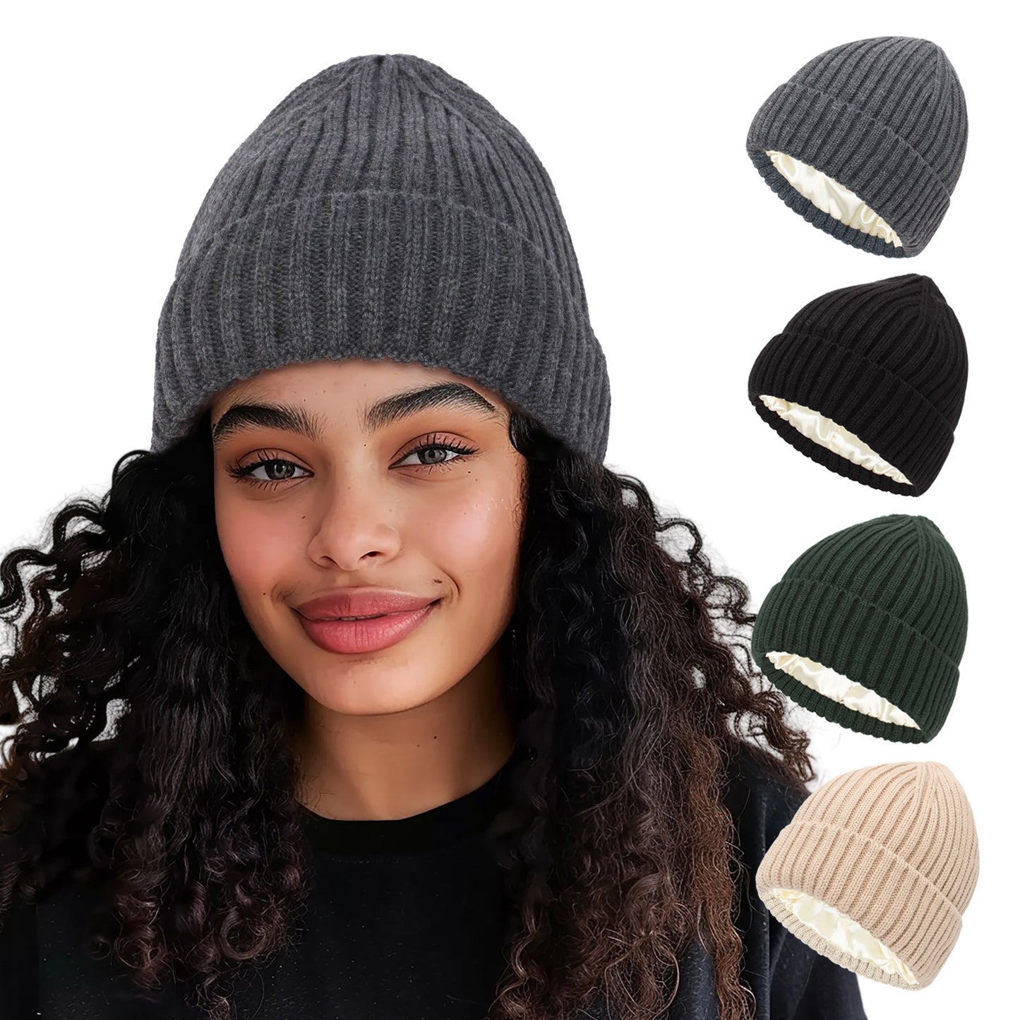 Satin Warm All-matching Slipover Knitted Hat