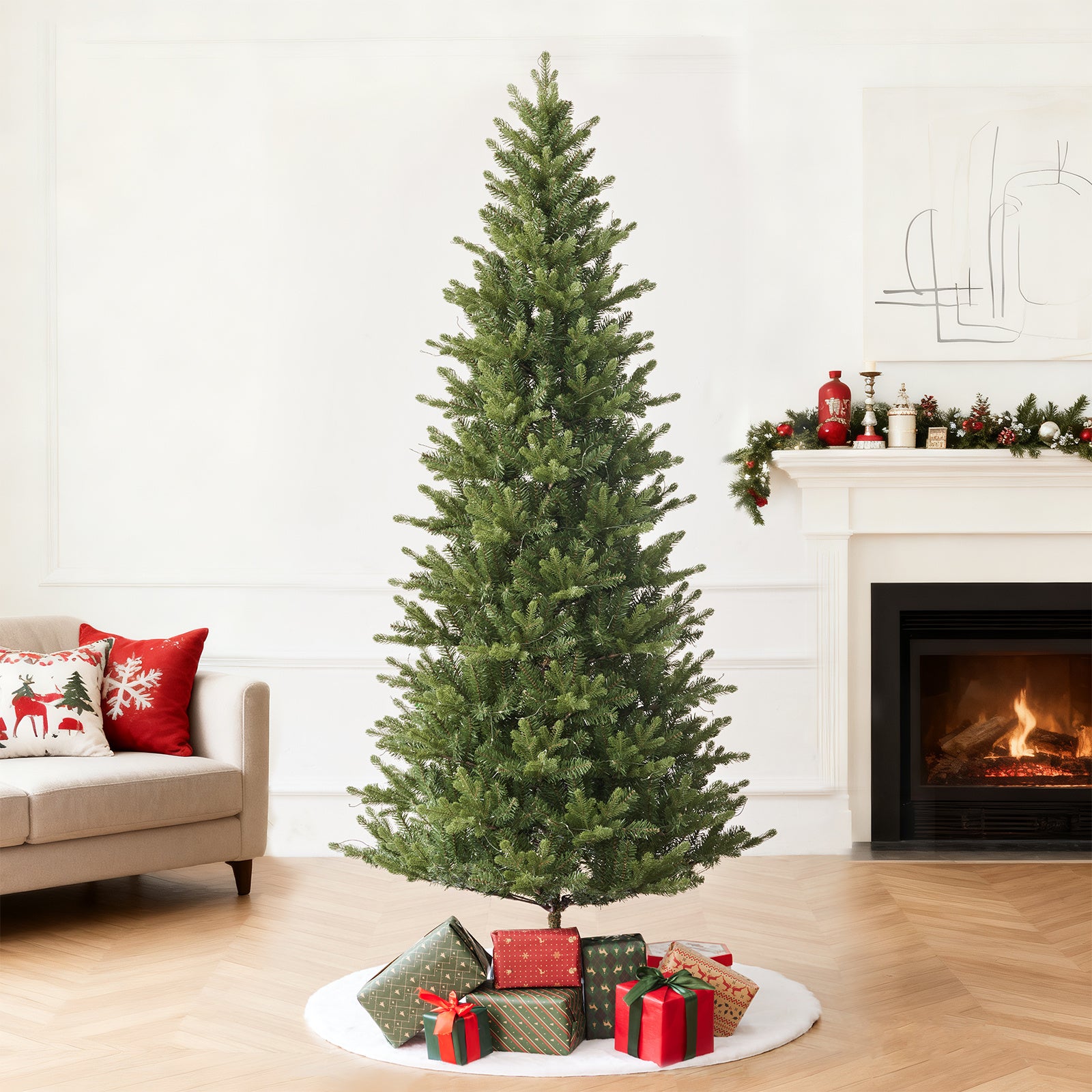 Aspen Slim Fir 7.5ft Christmas Tree Pre-Lit Artificial With 4,570 Branch Tips & 1,555 Low-Voltage Warm LED Lights, Foldable Stand & Realistic Flame-Resistant Branches