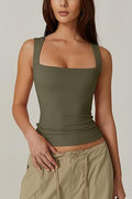 Summer Square-neck Tank Vest Ins Fashion Slim Solid Sleeveless Tops For Women Clothing