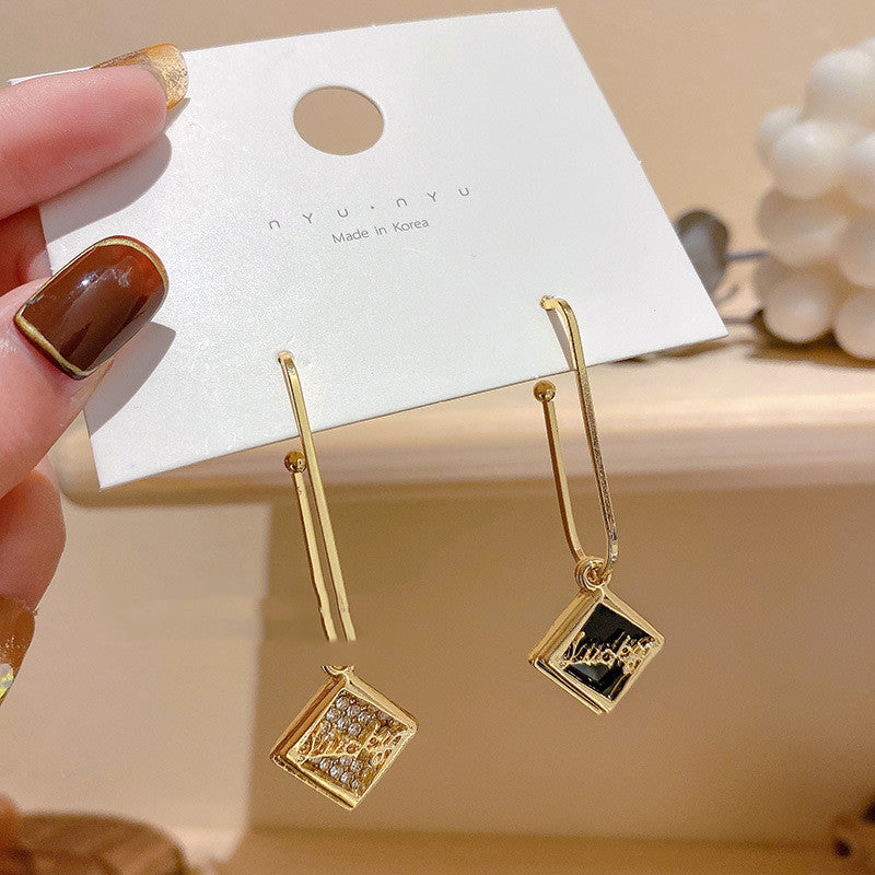 925 Silver Needle Geometric Square Asymmetric Simple Earrings