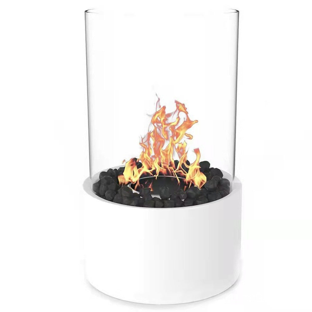 Portable Glass Decorative Alcohol Fireplace Table Lamp Desktop Indoor Modern Metal Fireplaces Black White Portable Real Fire Fireplace Lamp Outdoor