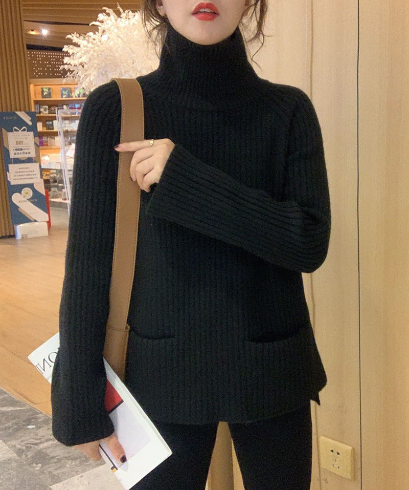 New Casual Mid-length Half-high Collar Slimming Loose Bottoming Sweater Women