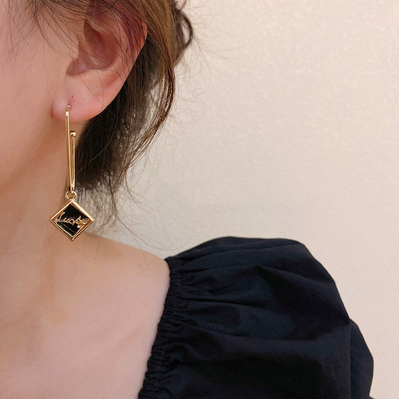925 Silver Needle Geometric Square Asymmetric Simple Earrings