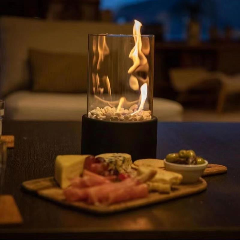 Portable Glass Decorative Alcohol Fireplace Table Lamp Desktop Indoor Modern Metal Fireplaces Black White Portable Real Fire Fireplace Lamp Outdoor