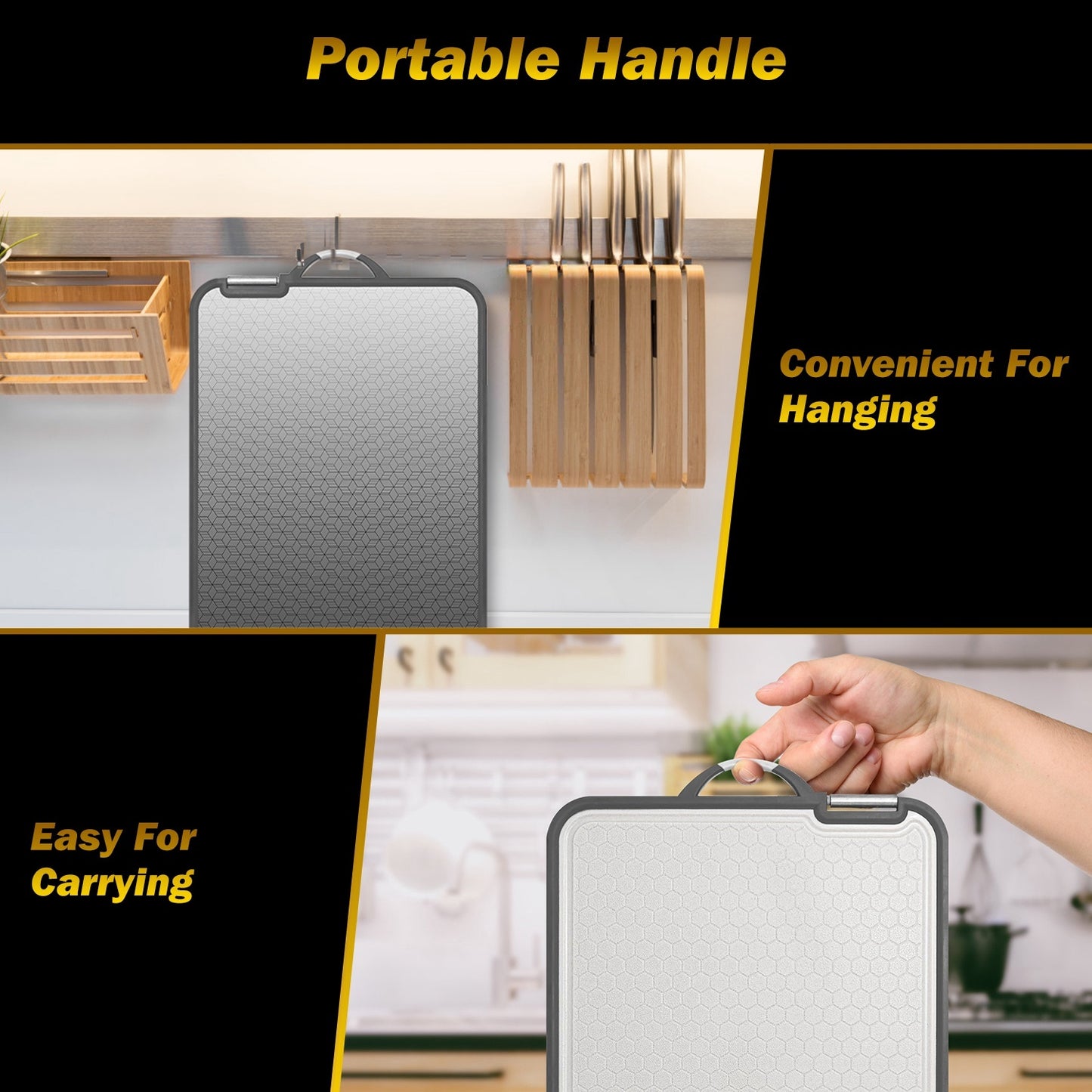 2Pcs Double Sided Cutting Board Stainless Steel PP Chopping Board Lightweight Kitchen Cutting Board Mesh Design With Grinding Zone Knife Sharpener Handle Dishwasher Safe